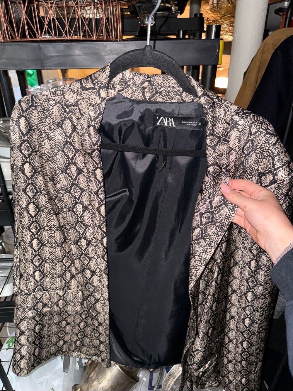 Zara Beige and Black Snake-Print Blazer